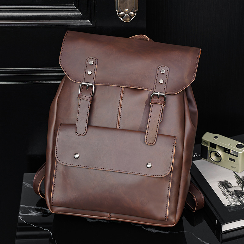 Leather Work Rucksack Mens - 빈티지 스타일 남성용 가죽 백팩, 14인치