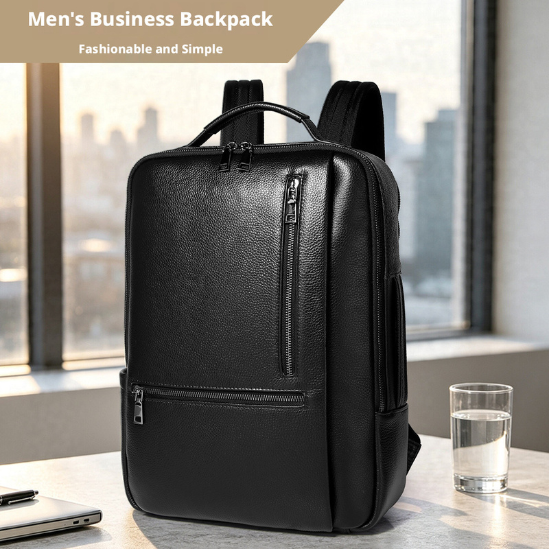 Leather Work Rucksack Mens - 남성용 검은색 천연 가죽 노트북 백팩,